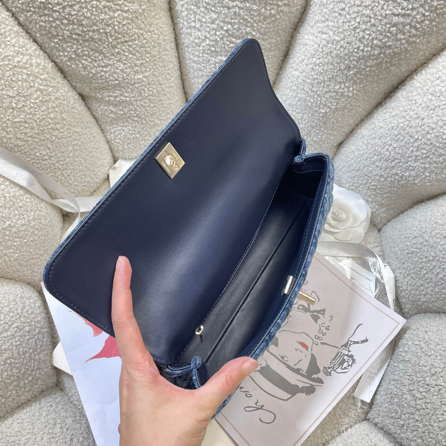 Chanel Maxi Flap Bag with Top Handle Washed Denim& Gold-Tone Metal AS6091 Blue A