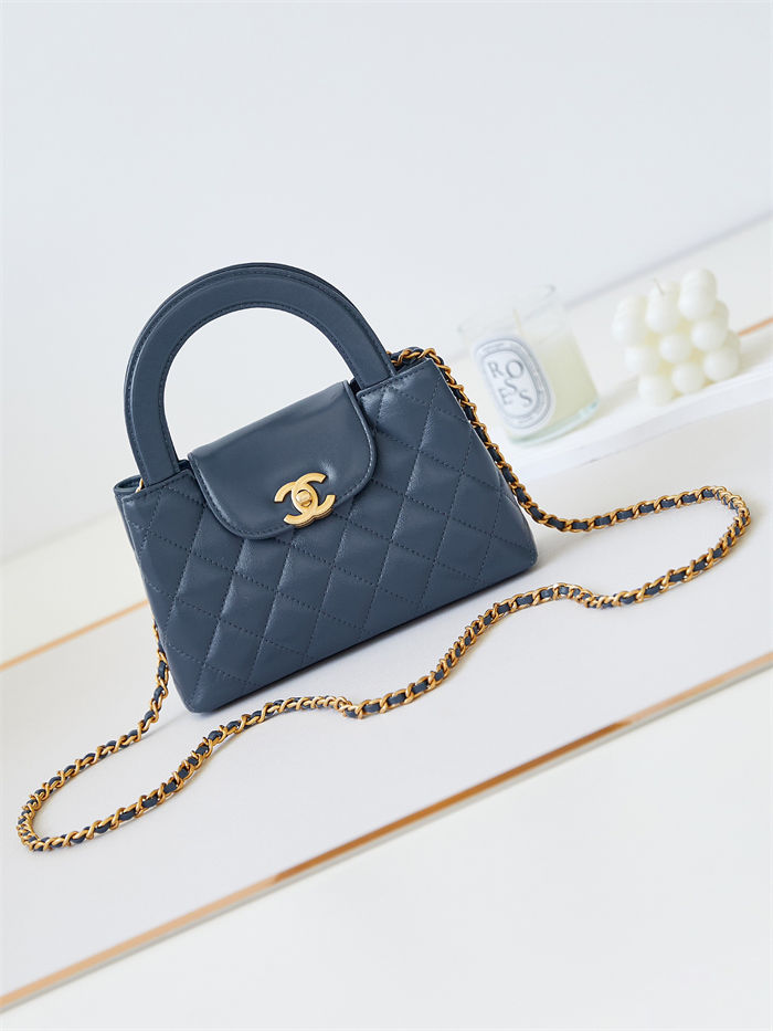 Chanel MINI SHOPPING BAG AS4416 Shiny Aged Calfskin & Gold-Tone Metal Grey Blue A