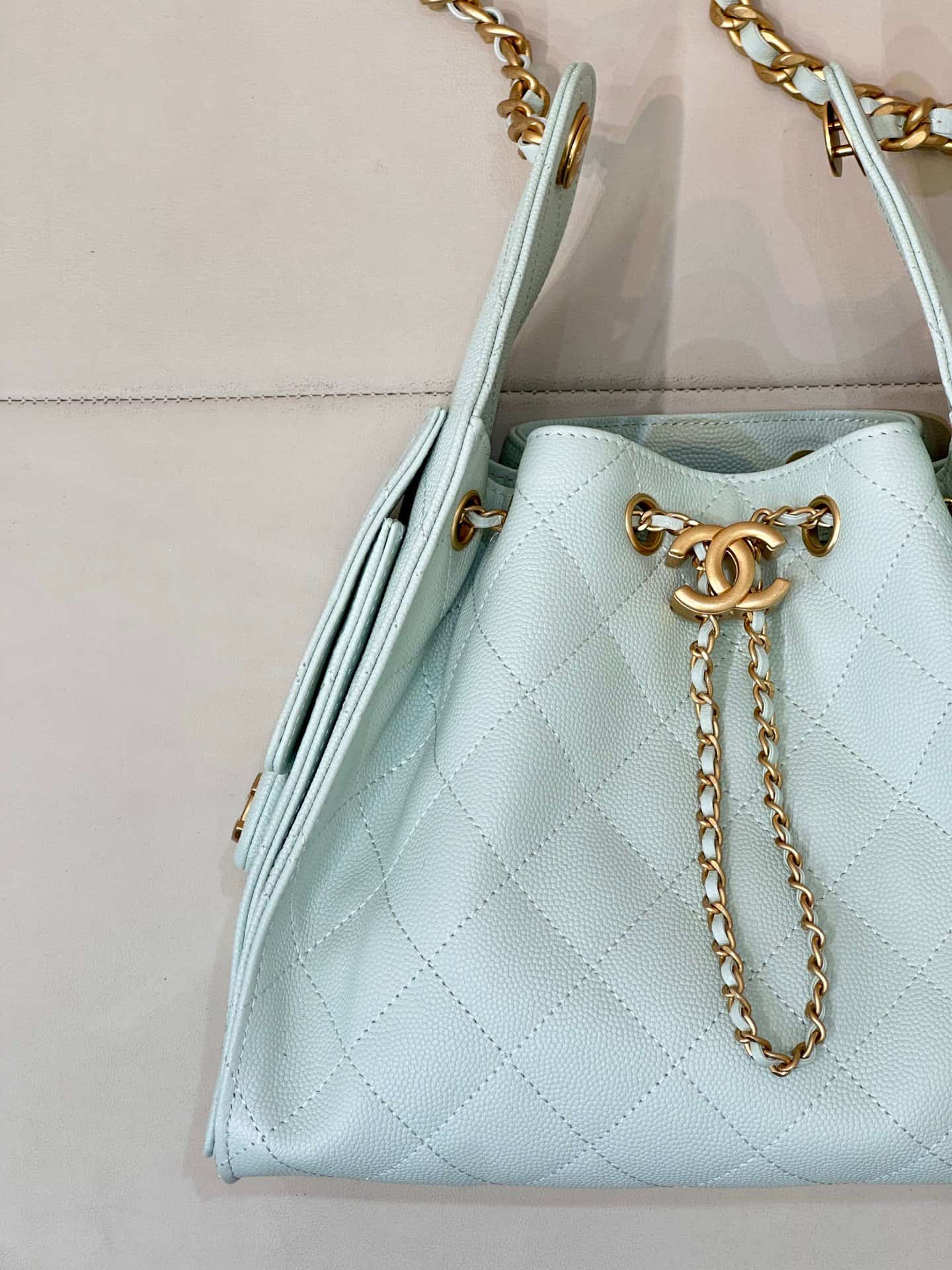 Chanel 25 Small Hobo handbag AS5293 Grained Calfskin & Gold-tone Metal Light Blue TOP