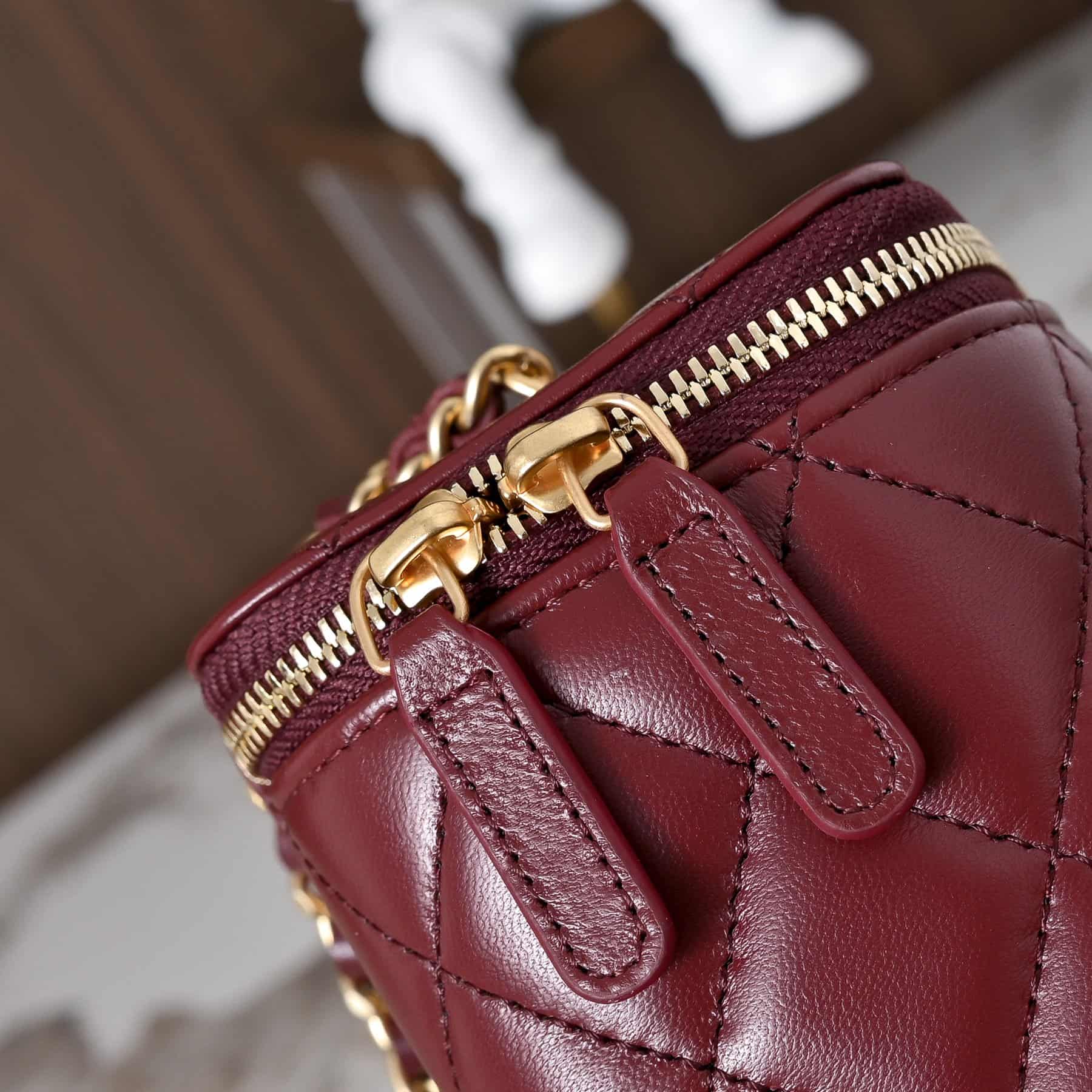 Chanel Vanity with Chain AP2303 Lambskin Gold Metal Burgundy High