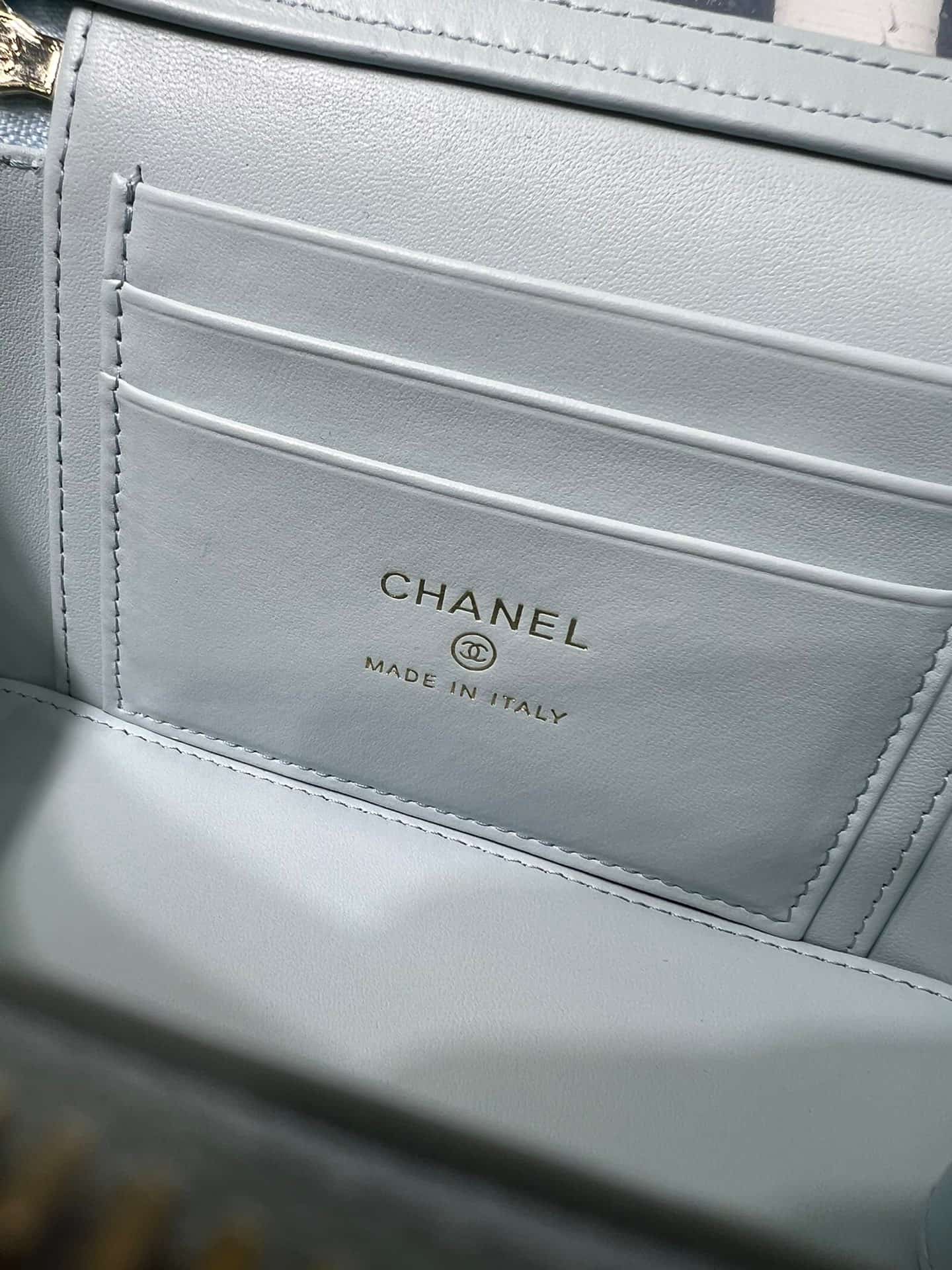 Chanel Classic Long Vanity with Chain Grained Calfskin & Gold-Tone Metal Light Blue AP1341 High