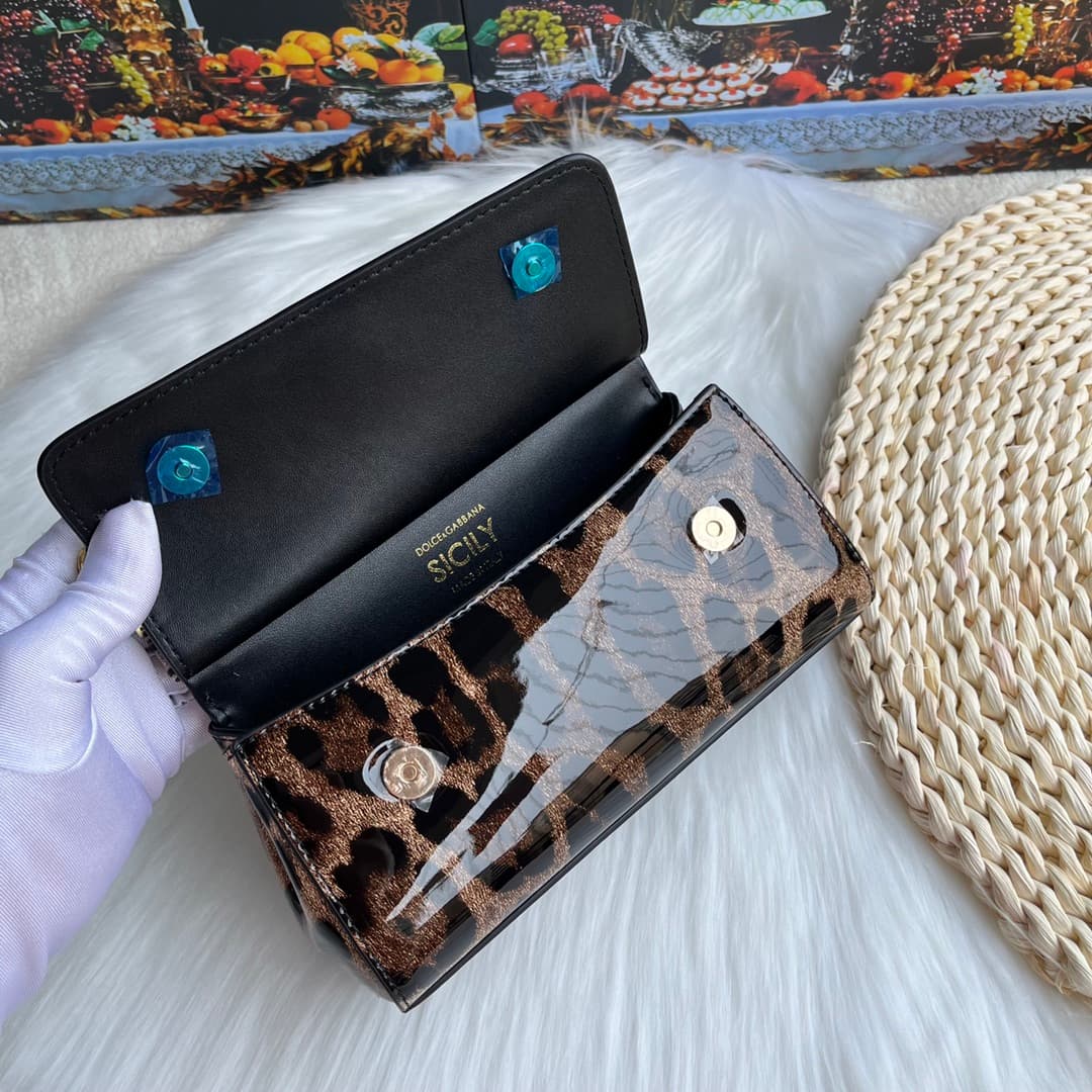 Dolce & Gabbana Mini Sicily handbag in leopard-print polished calfskin High