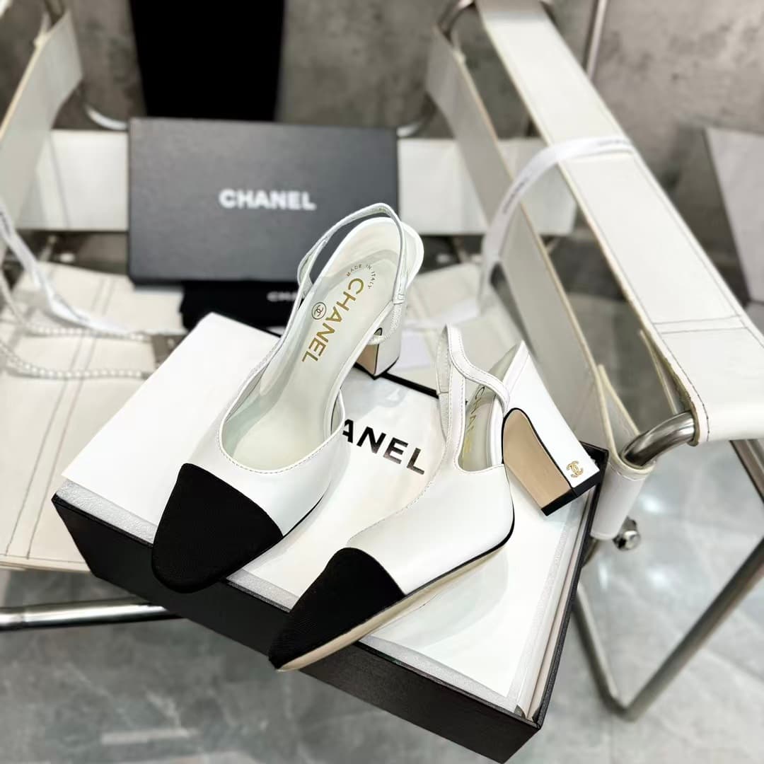 Chanel Slingbacks Goatskin & Grosgrain White & Black