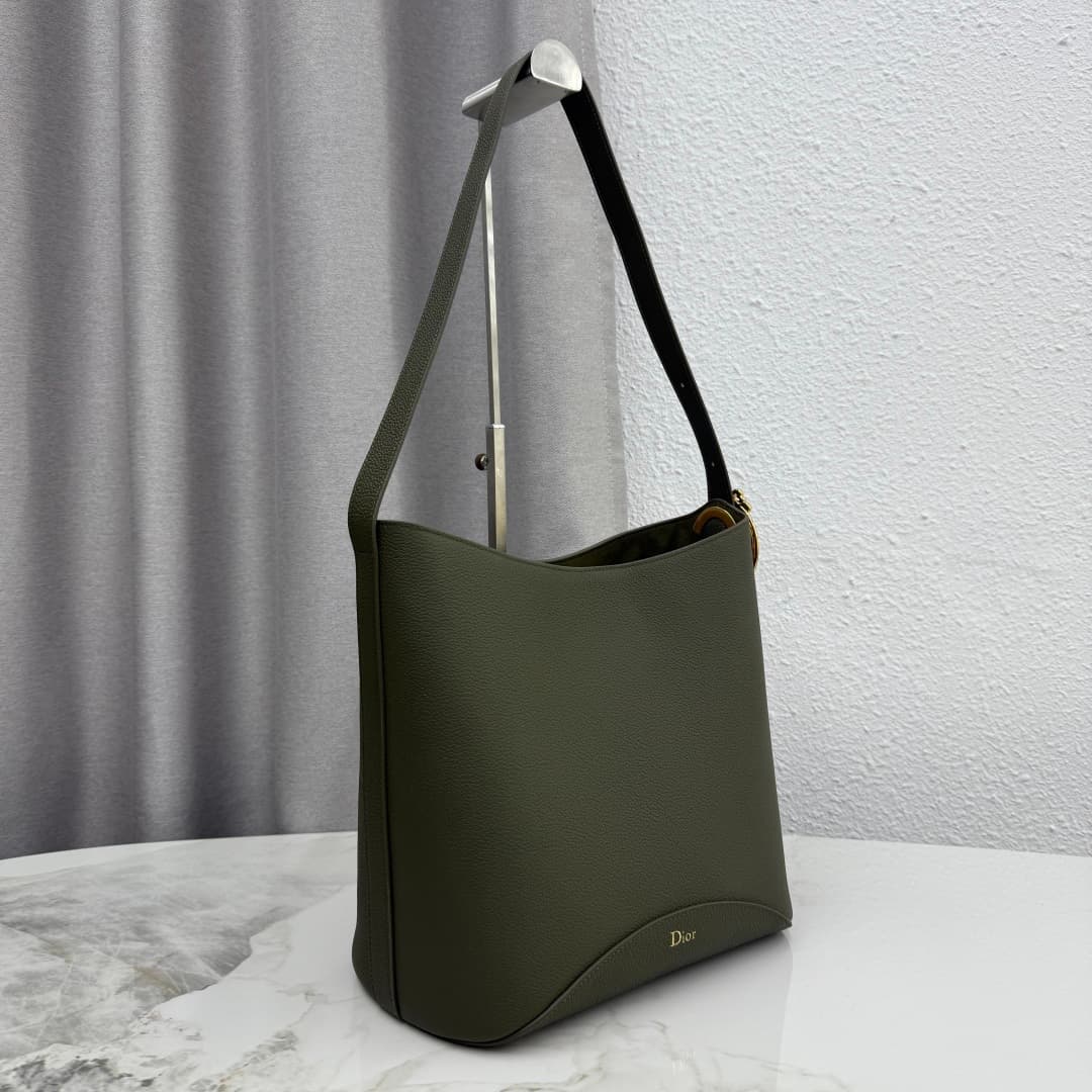 Dior Medaillon Bucket Bag in Olive Green Grained Calfskin High