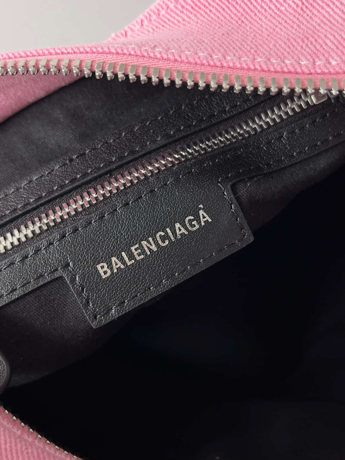 Balenciaga Small Neo Cagole City bag in Pink Washed Frayed Denim with crystal High