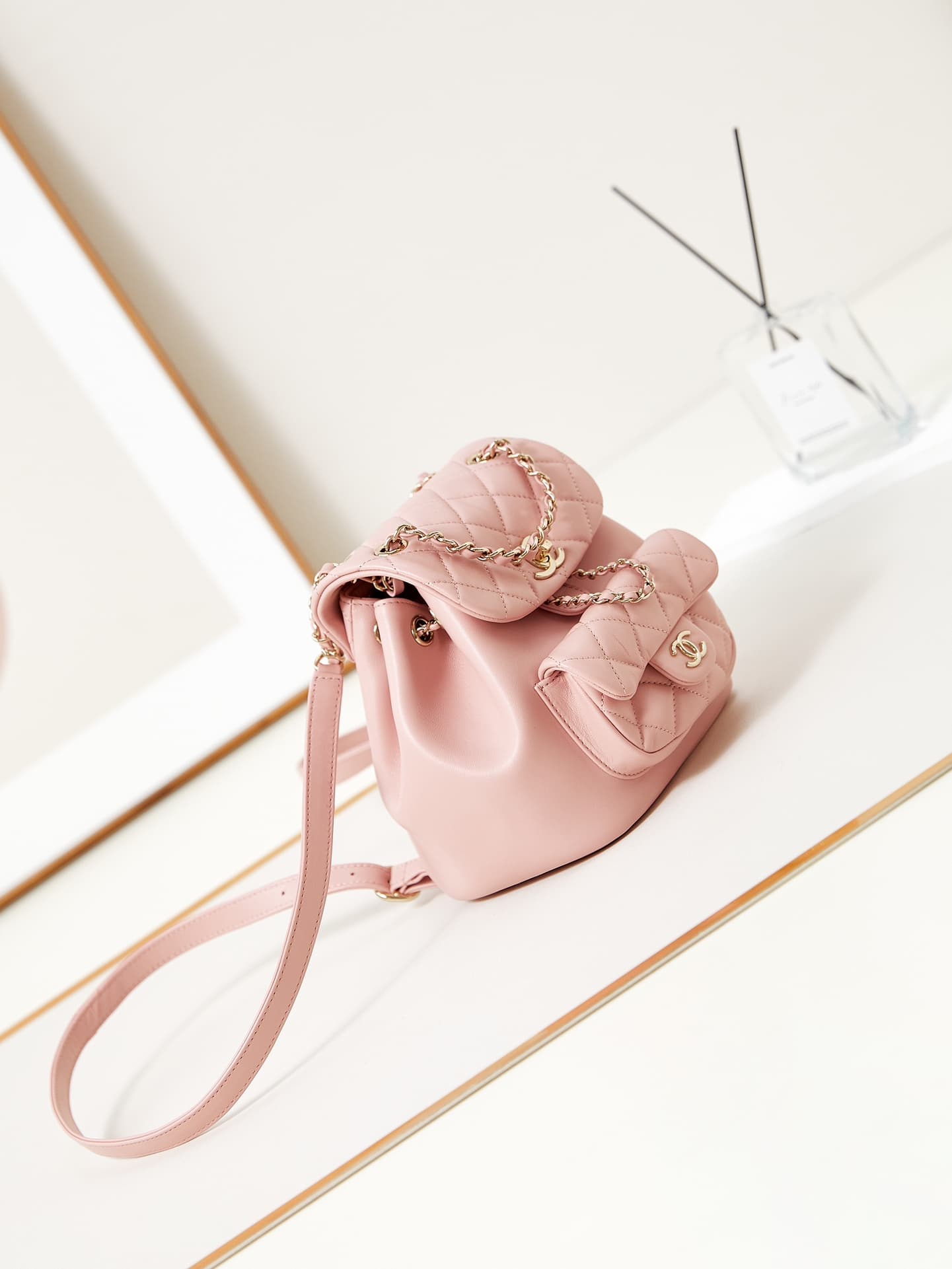 Chanel Small Quilted Duma Backpack Lambskin AS2908 Pink A