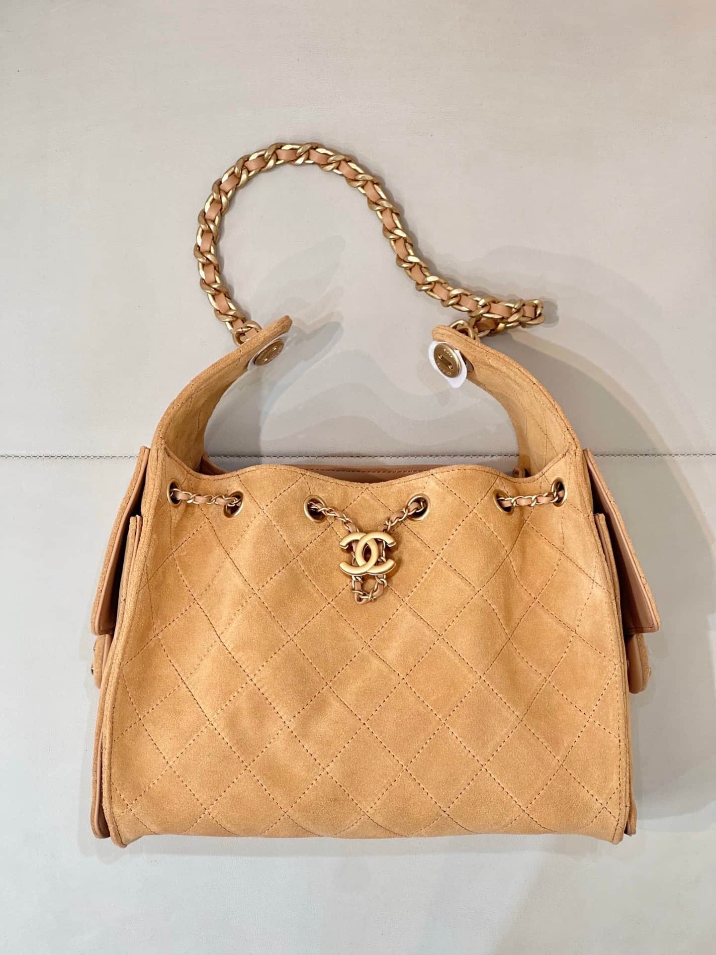 Chanel 25 Small Hobo handbag AS5293 Suede &Gold-tone Metal Beige TOP
