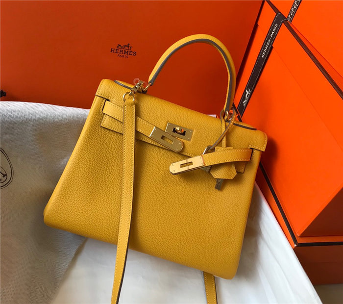 Hermes Kelly 25/28/32cm Retourne Bag Togo Leather In Yellow WAX High