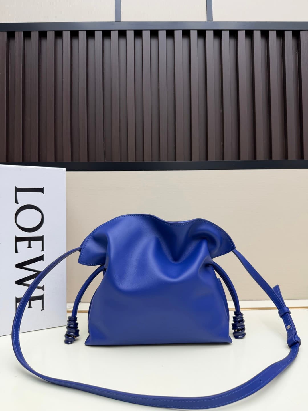 Loewe Small Flamenco Ruched Clutch Bag in Blue Leather High