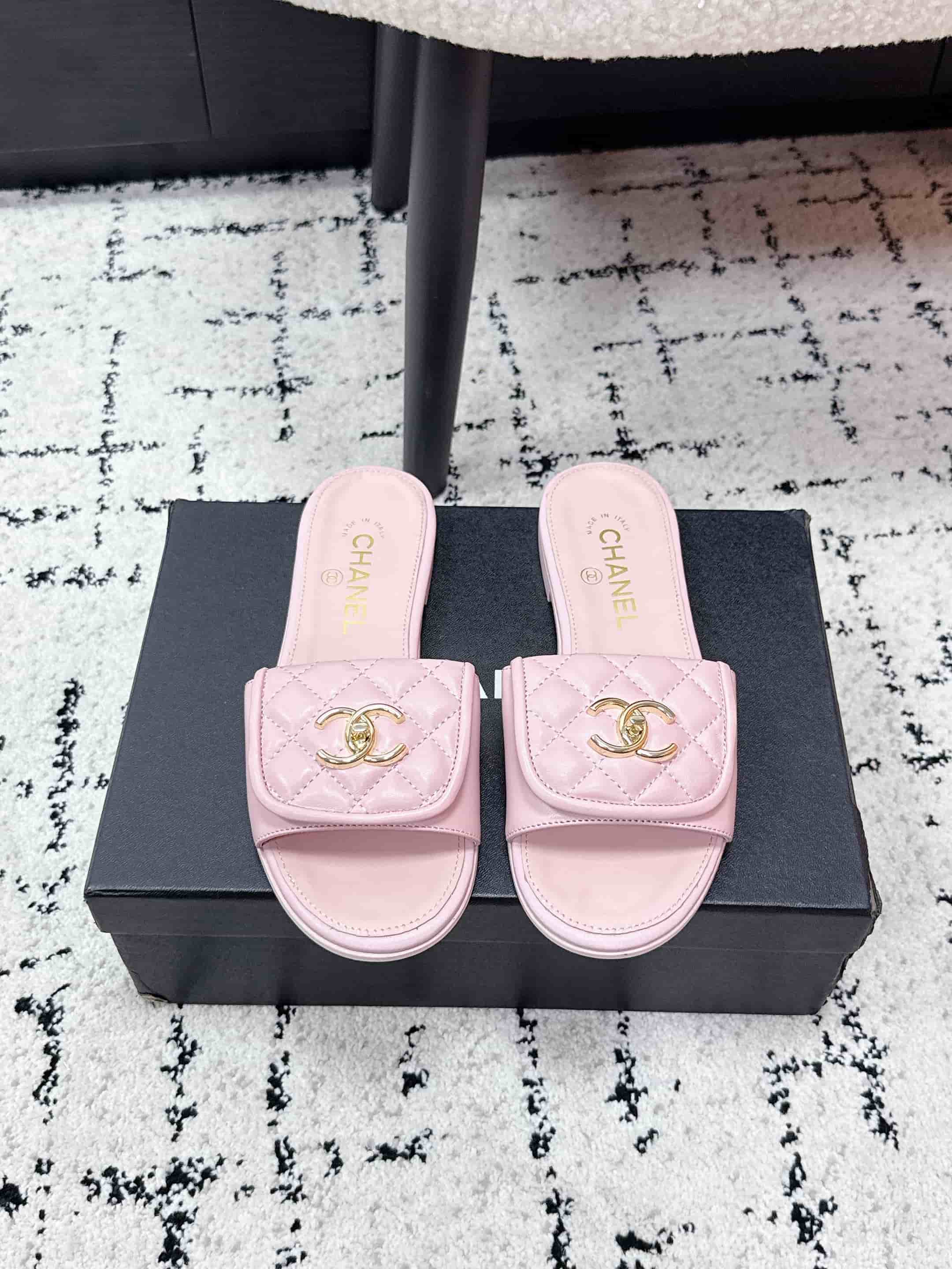 Chanel Pink Turnlock Flat Mules