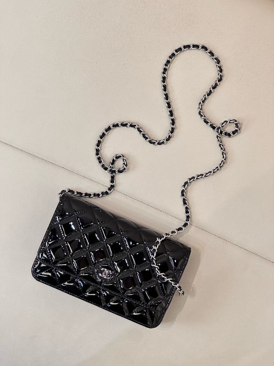 Chanel Wallet on Chain Patent Calfskin& Silver-tone Metal AP0250 Black TOP