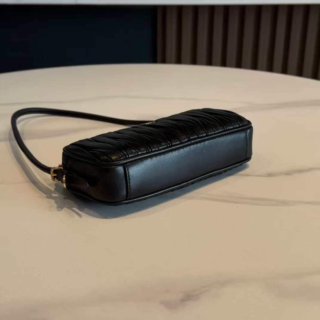 Miu Miu Black Matelassé Nappa Leather Pouch High