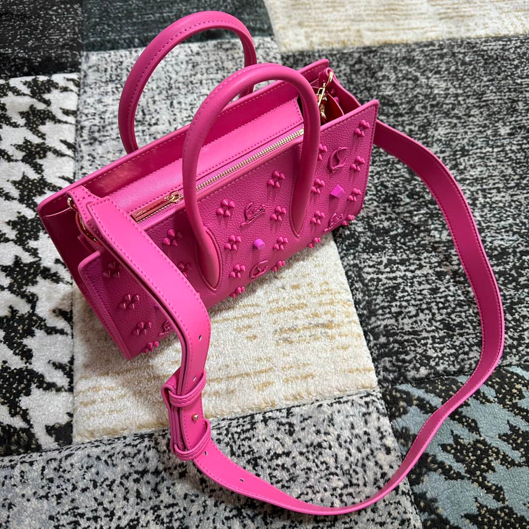 Christian Louboutin Paloma leather tote bag in Plum Red with spikes &studs High