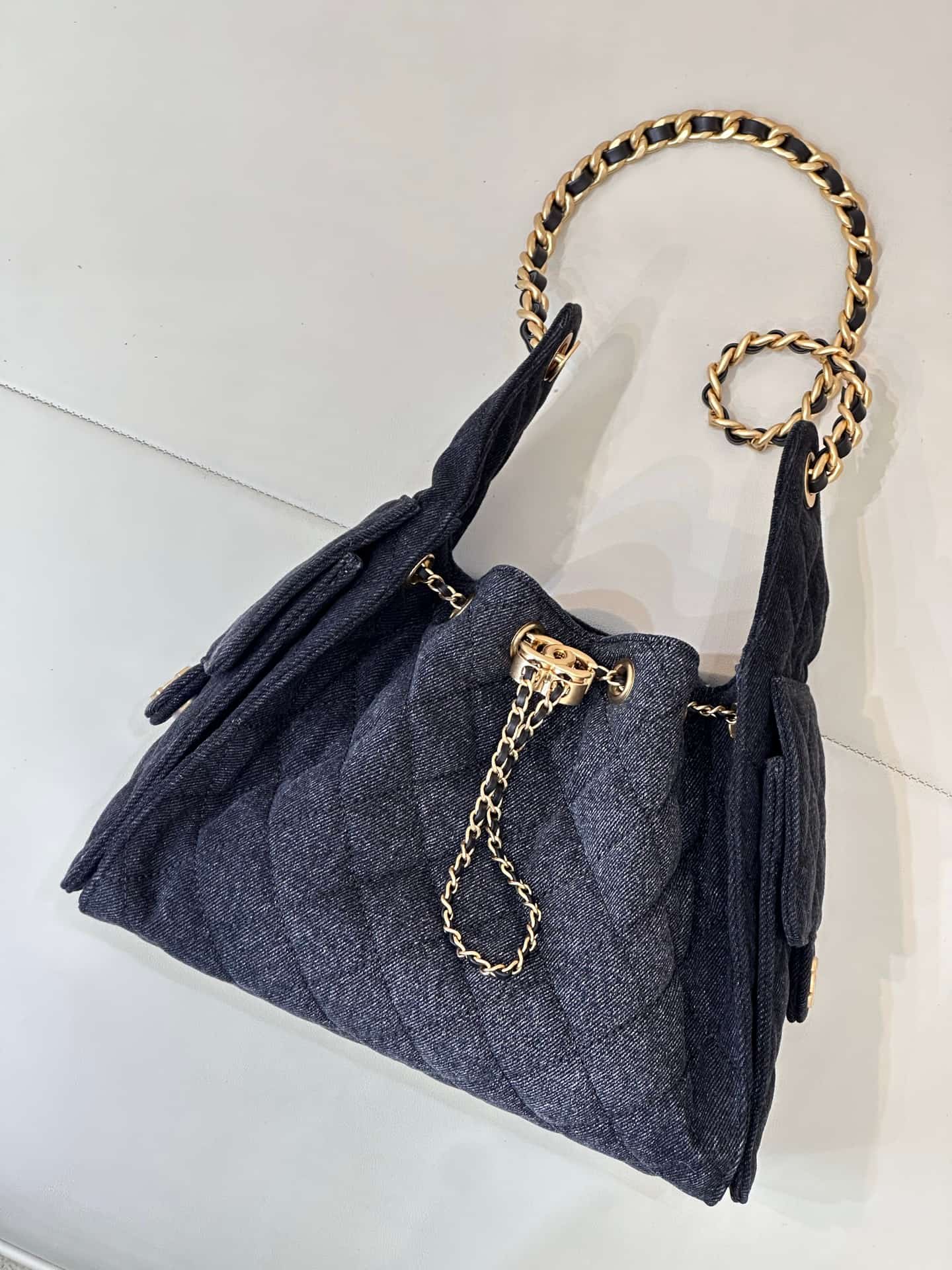 Chanel 25 Small Hobo handbag AS5293 Denim &Gold-tone Metal Dark Blue TOP