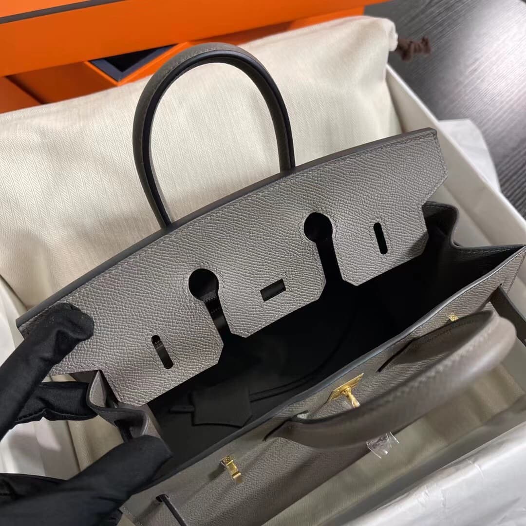 Hermes Birkin Sellier Bag 25/30cm Epsom Leather WAX Gris Meyer High