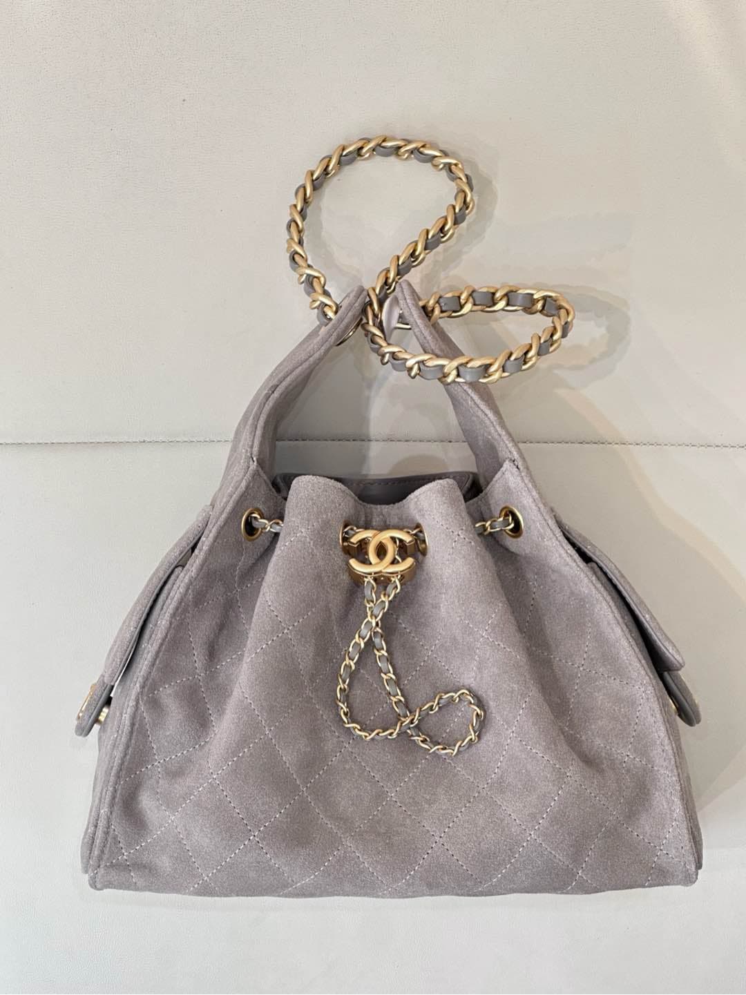 Chanel 25 Small Hobo handbag AS5293 Suede &Gold-tone Metal Grey TOP