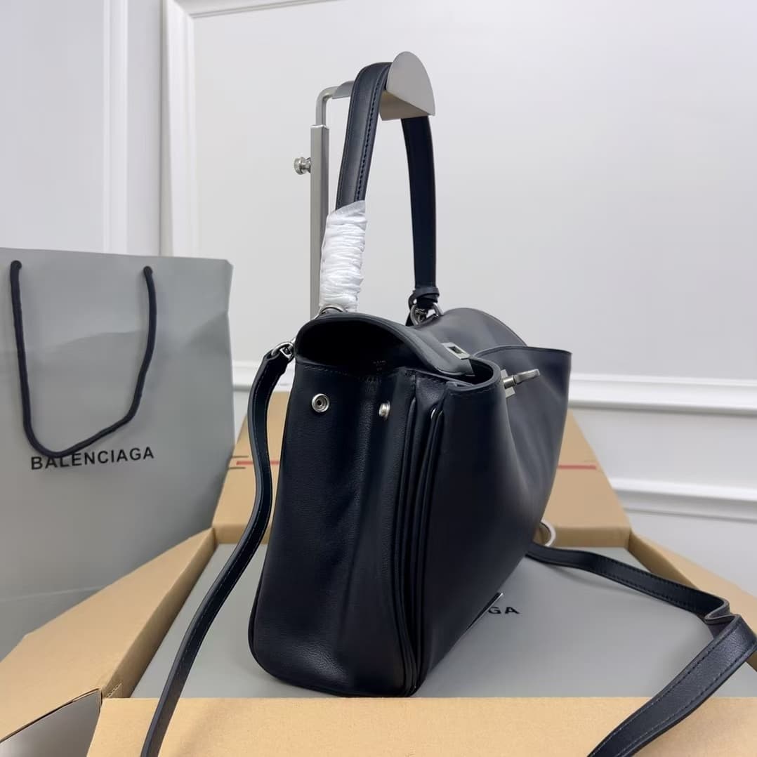 Balenciaga Rodeo Small Bag in Black Leather With Silver-Tone Metal High