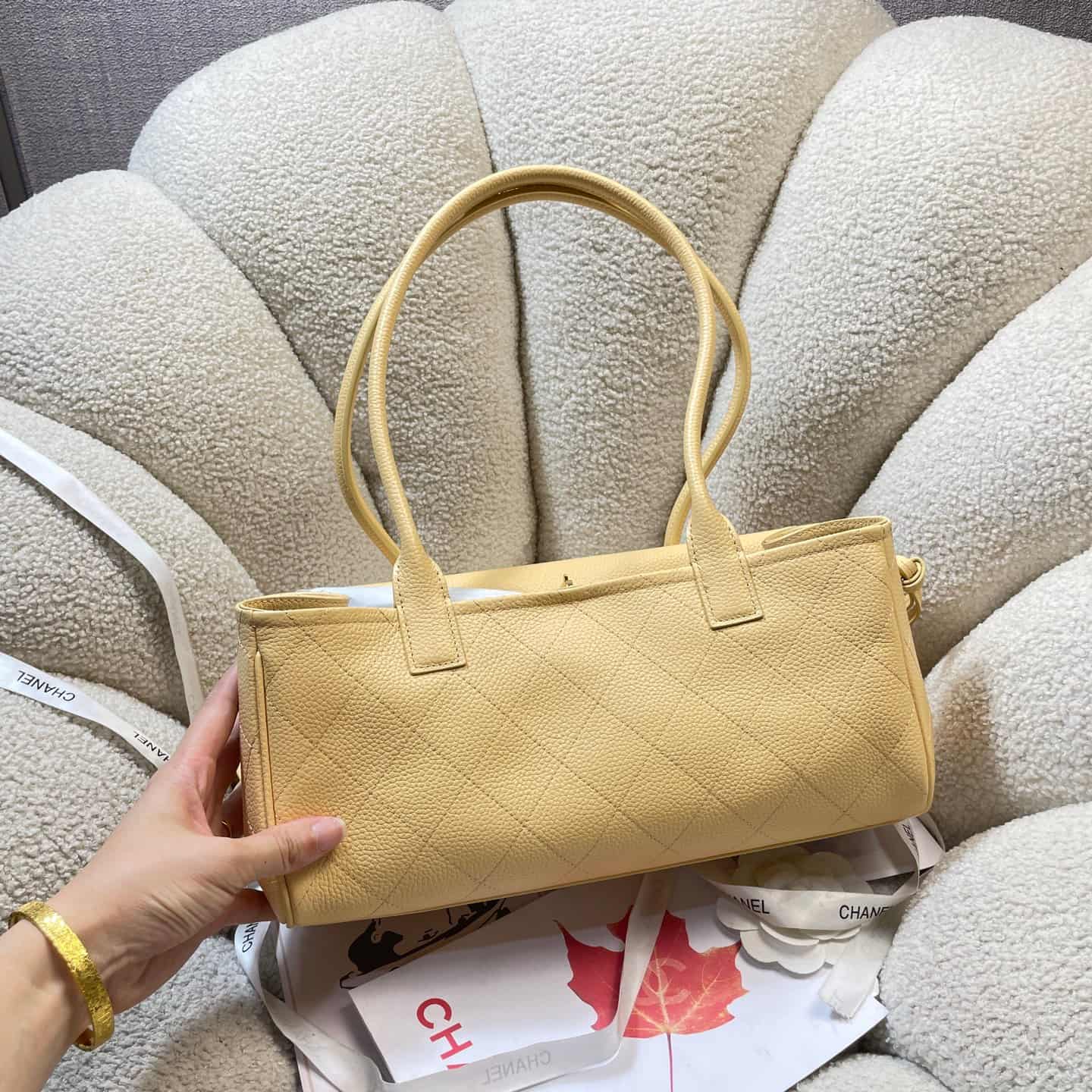 Chanel SMALL SHOPPING BAG Grained Calfskin & Gold-Tone Metal Yellow AS6288 A