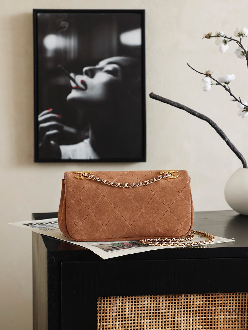 Chanel Flap Bag Suede Calfskin & Gold-Tone Metal Caramel AS6449 A