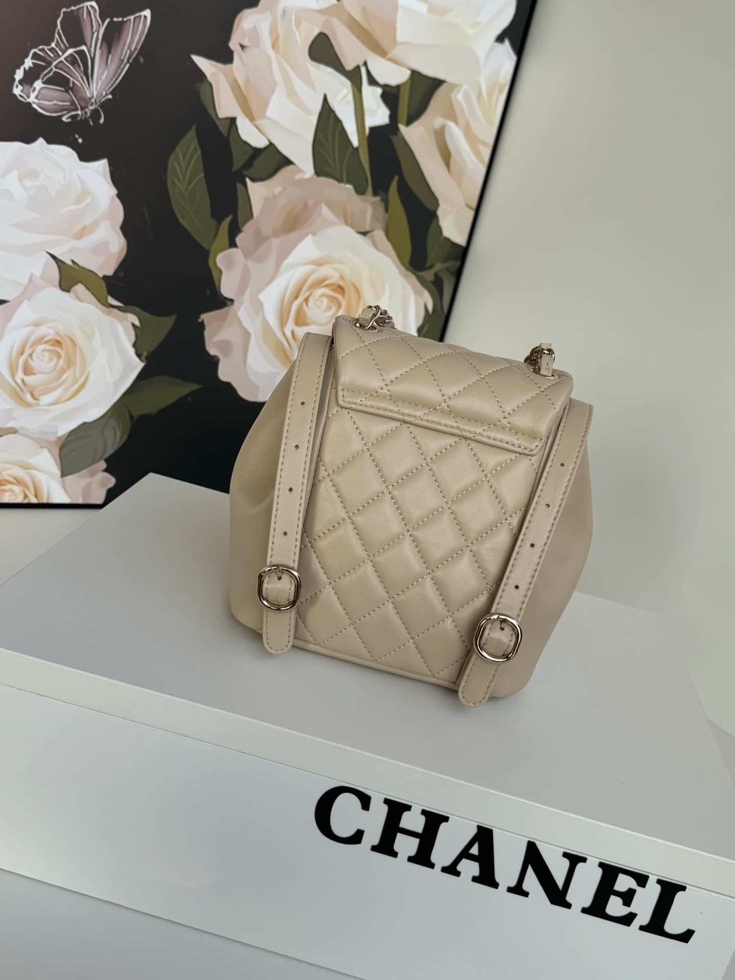 Chanel Small Quilted Duma Backpack Lambskin AS2908 Beige High