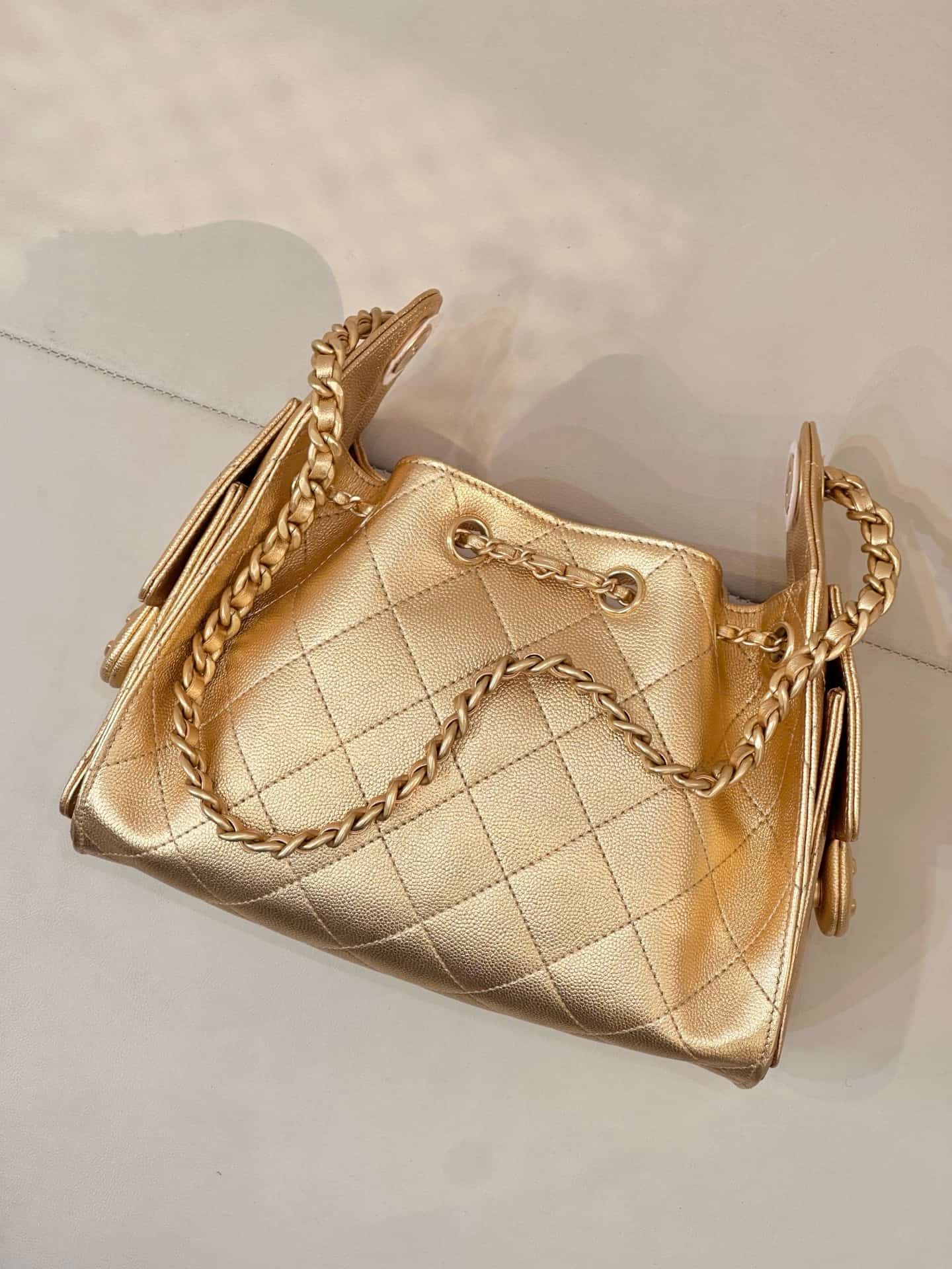 CHANEL 25 Mini Handbag AS5631 Grained Calfskin & Gold-tone Metal Gold TOP