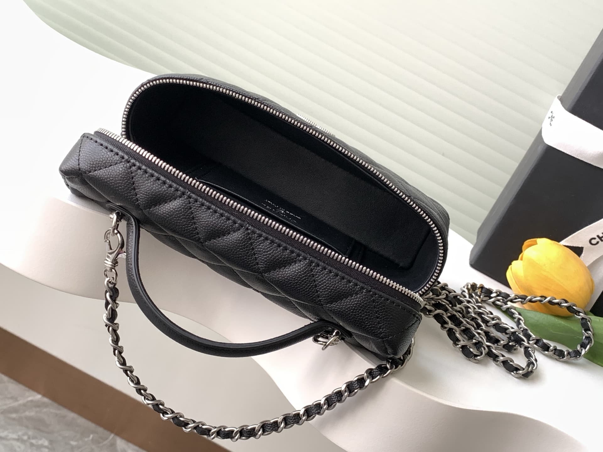 Chanel VANITY WITH CHAIN AP4407 Grained Calfskin & Silver-Tone Metal Black High
