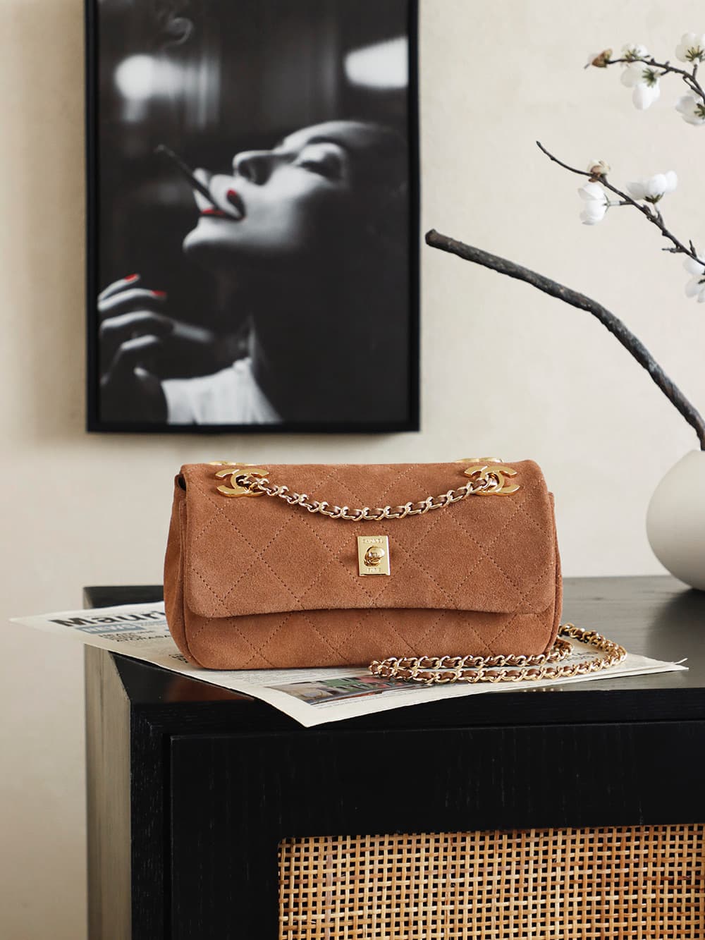 Chanel Flap Bag Suede Calfskin & Gold-Tone Metal Caramel AS6449 A