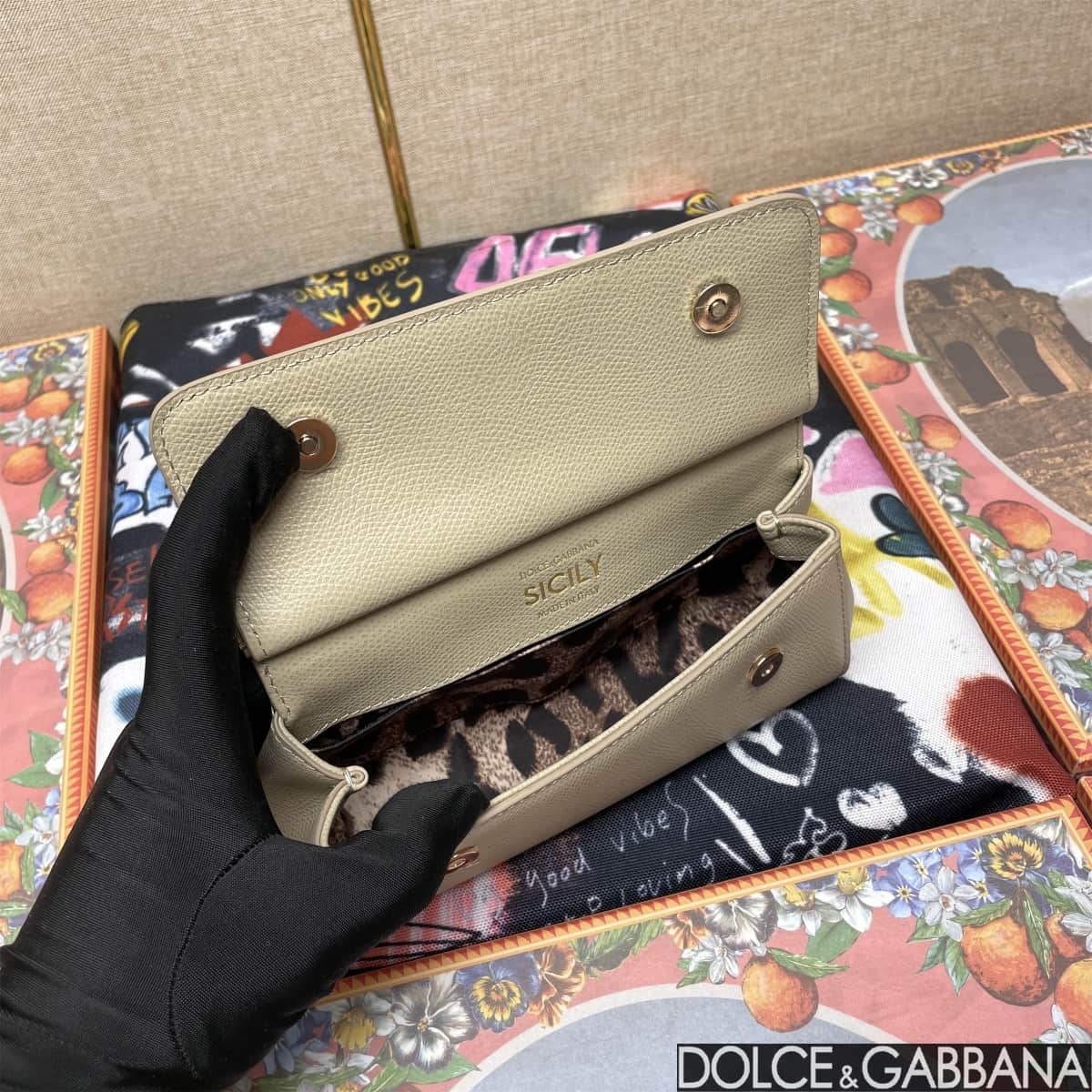 Dolce & Gabbana Miss Sicily top handle bag calfskin leather Beige High
