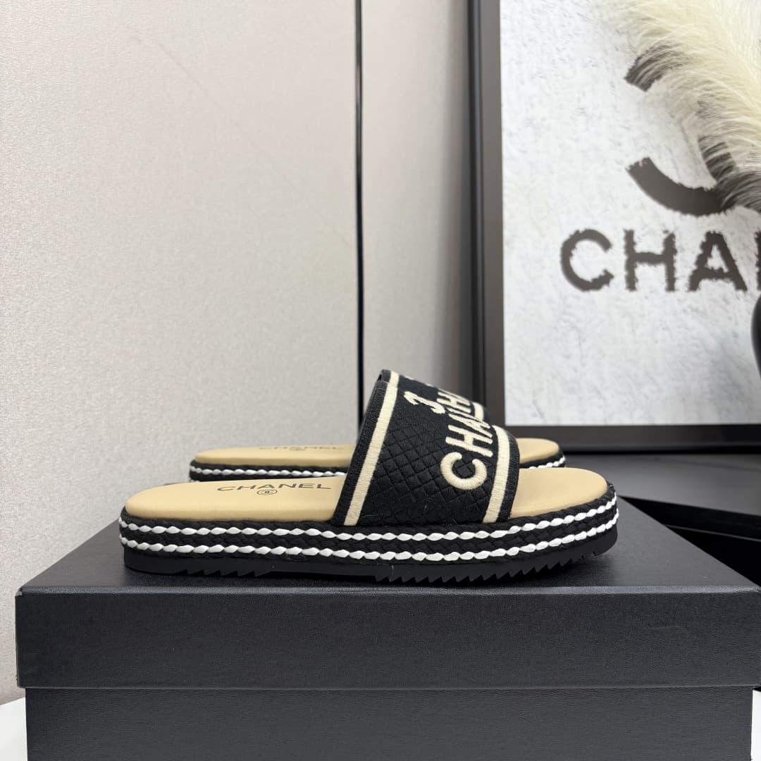 Chanel Lambskin Embroidered CC Mule Sandal Shoes Women
