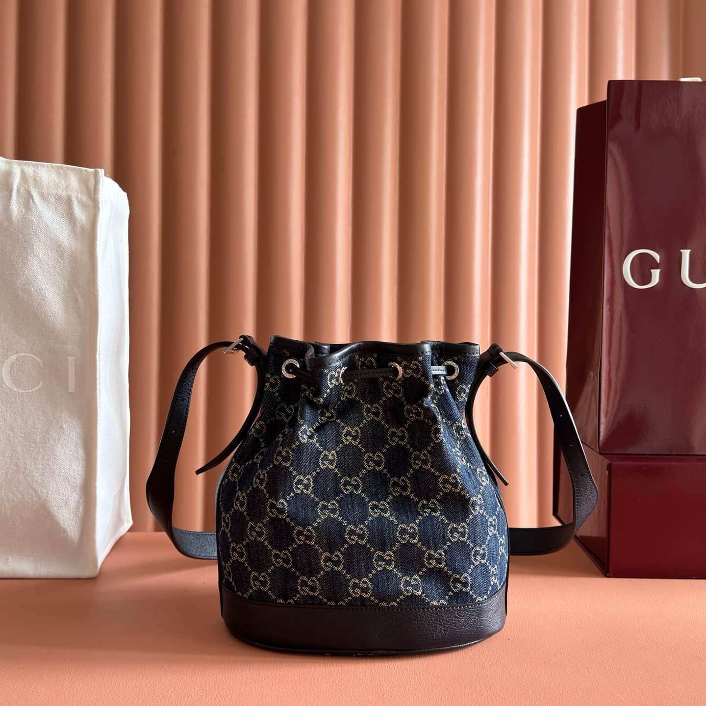 Gucci Venice small bucket bag Dark blue washed GG denim  ‎875237 High