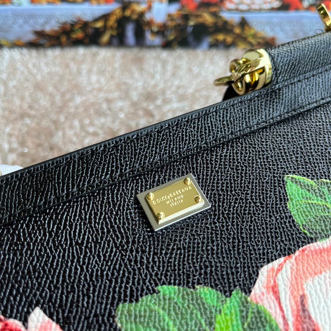Dolce & Gabbana Miss Sicily top handle bag with vibrant red rose print leather High