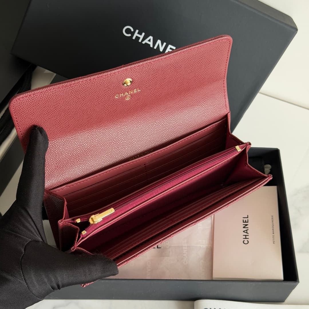 Chanel Wallet Shiny Grained Calfskin Strass & Gold-Tone Metal Red AP5076 High