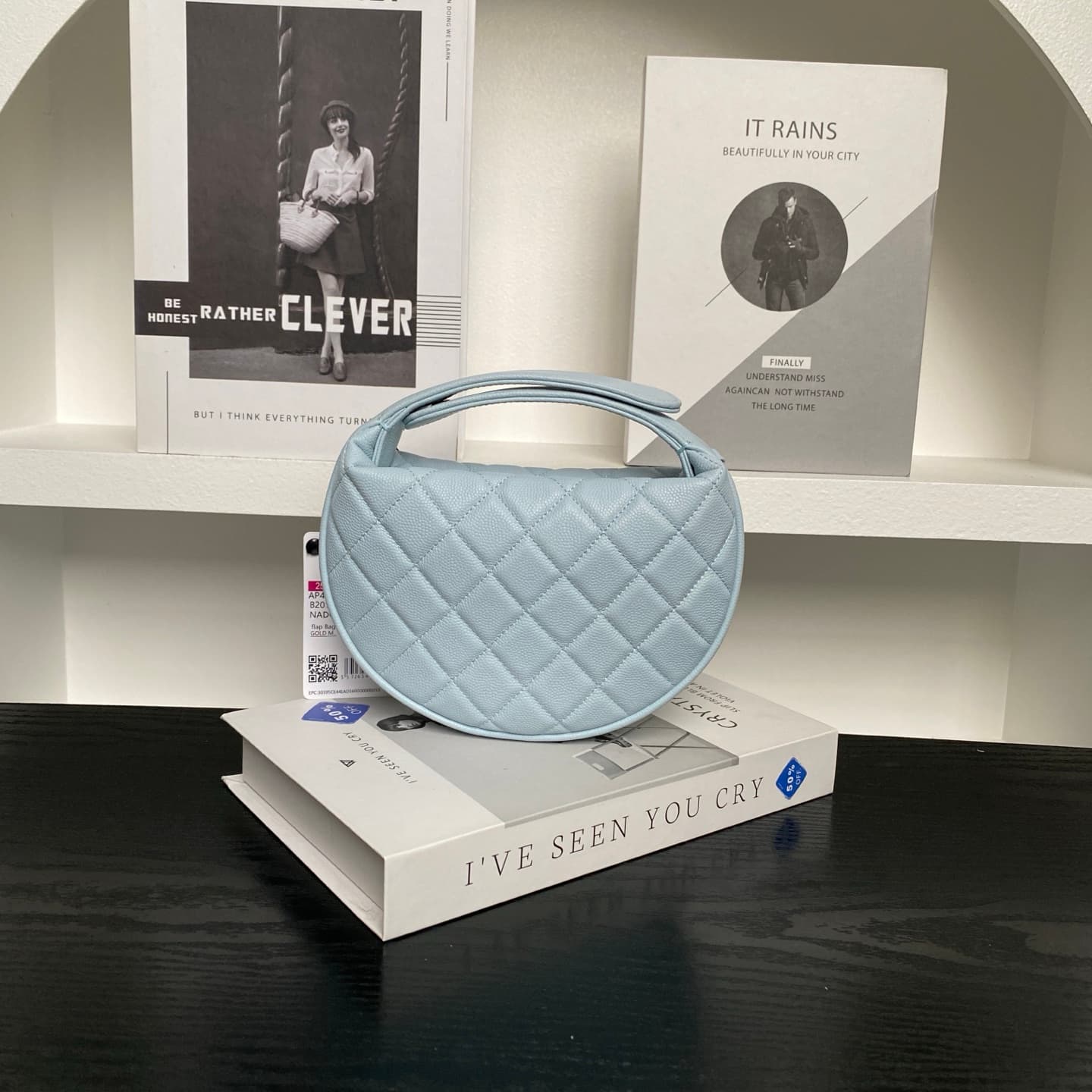 Chanel mini round hobo pouch bag AP4584 Grained Calfskin & gold-tone metal blue high