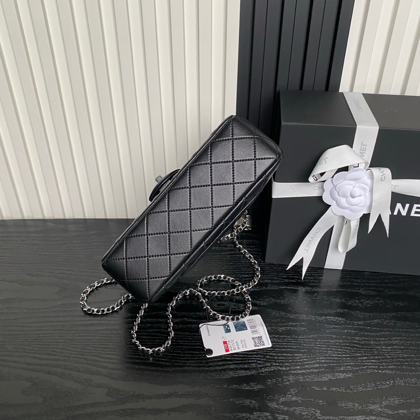 Chanel Classic Flap Bag Lambskin & Silver-Tone Metal AS5756 Black High