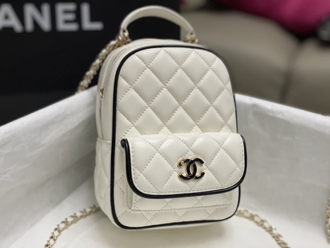 Chanel Mini Backpack Lambskin & Gold-Tone Metal AP3753 White A