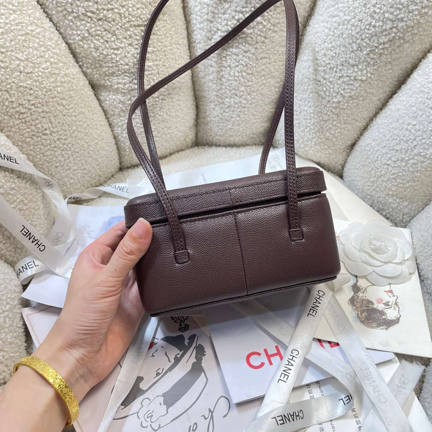 Chanel Long Vanity with Leather Strap Grained Shiny Calfskin & Gold-Tone Metal Dark Blwon AP5067 A