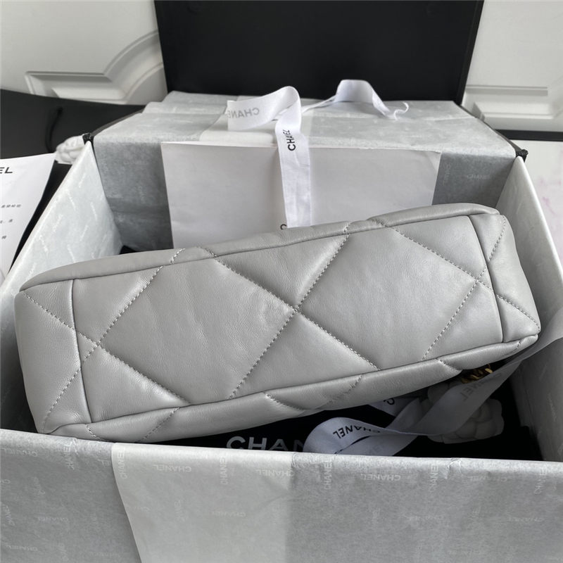 Large Chanel 19 Flap Bag Lambskin Grey High