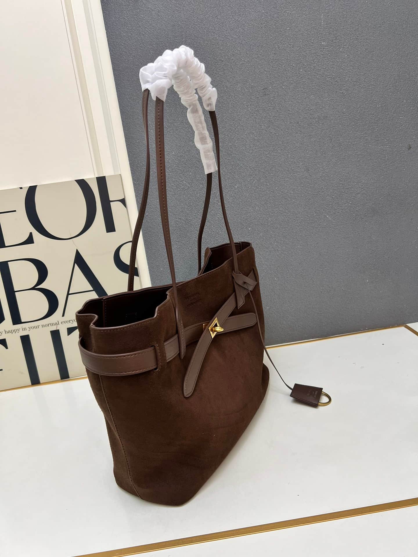 Balenciaga Bel Air Large Waxed Suede Tote Bag in brown gold hardware 1W8807 High