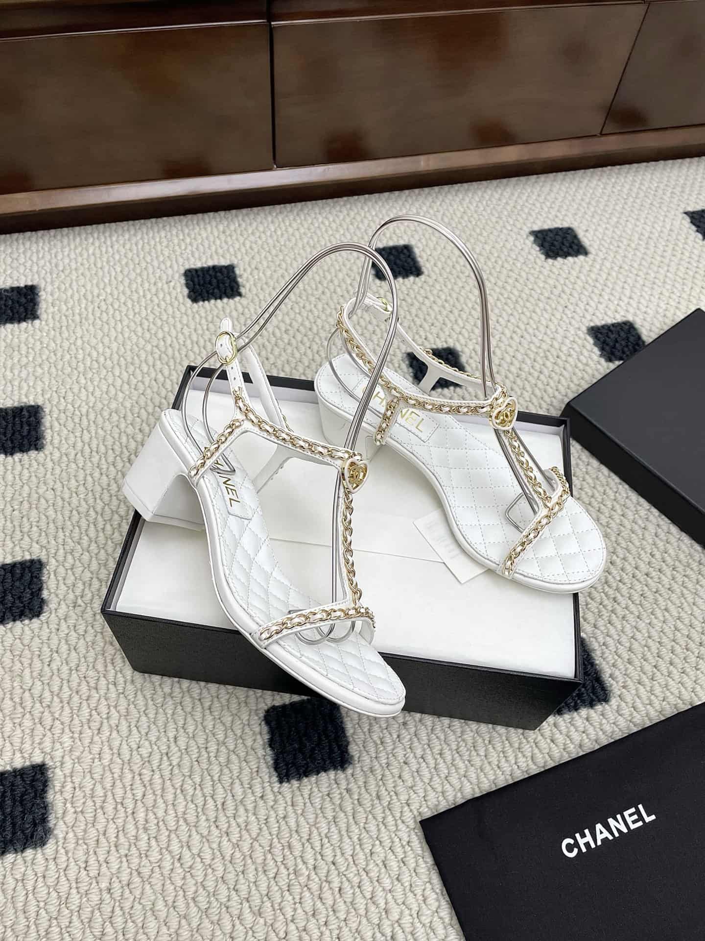 Chanel Slingback Leather Upper Sandal shoes Women