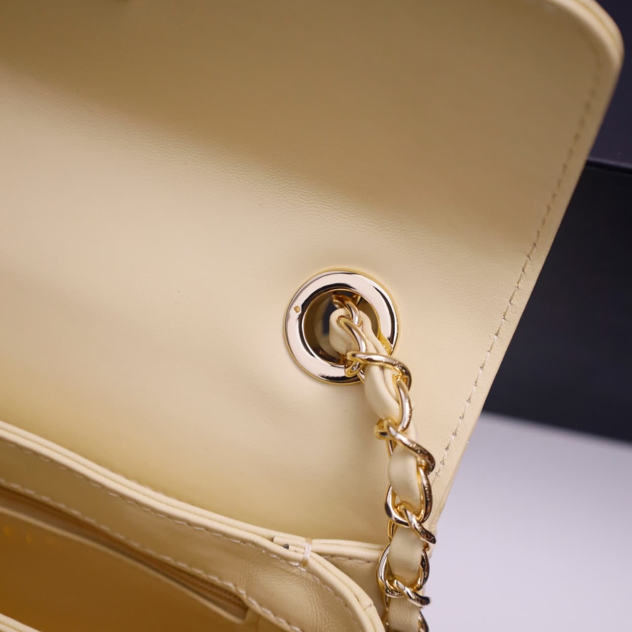 Chanel MINI FLAP BAG WITH TOP HANDLE AS4654 Lambskin &Gold-Tone Metal Light Yellow A