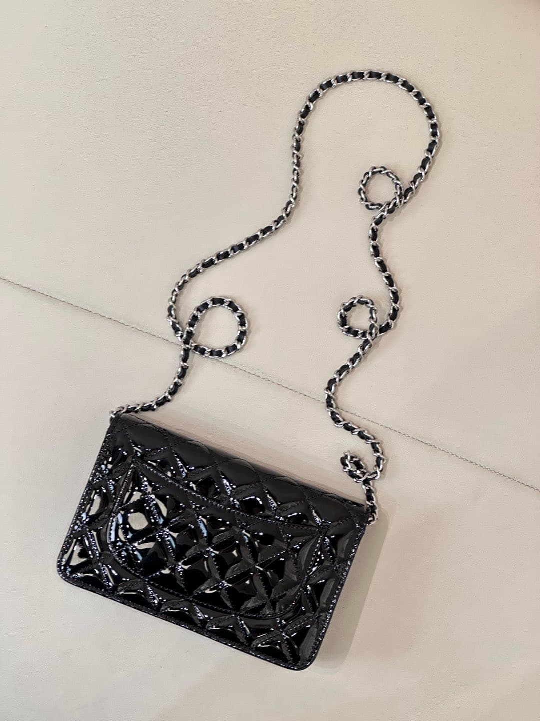 Chanel Wallet on Chain Patent Calfskin& Silver-tone Metal AP0250 Black TOP