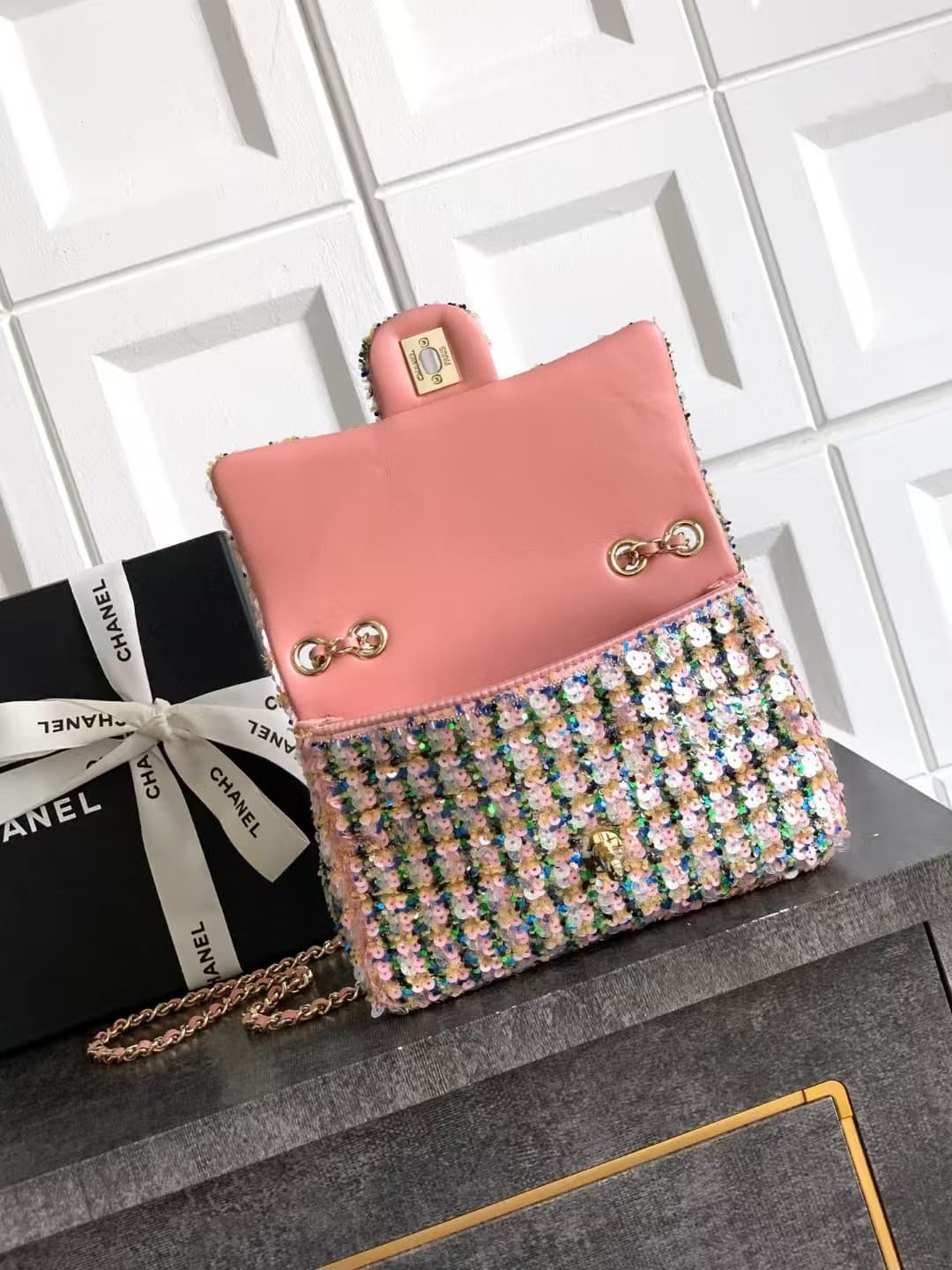 Chanel Flap Bag Sequins & Gold-Tone Metal AS4561 A
