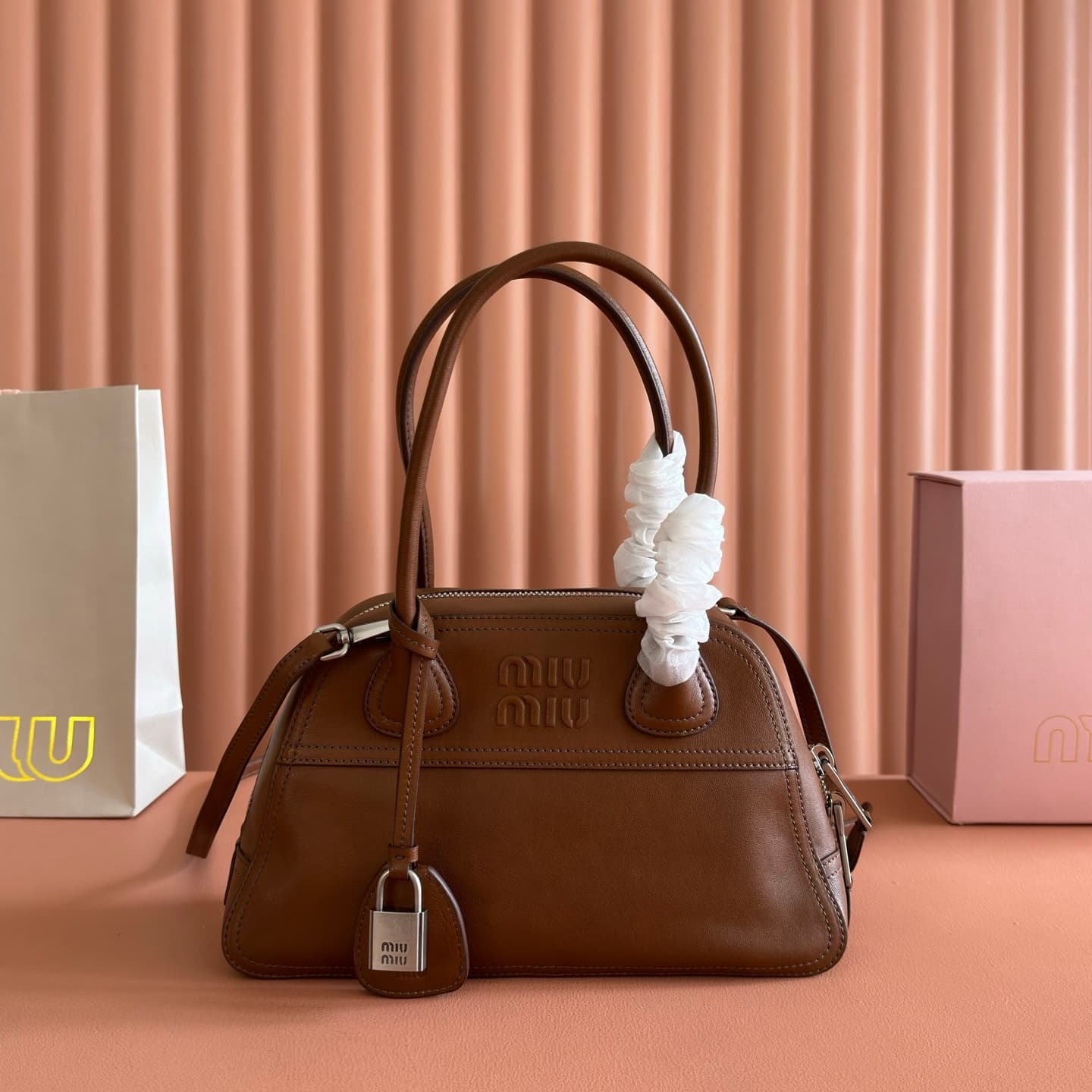 Miu Miu Vivant nappa leather bag Caramel 5BB200  TOP