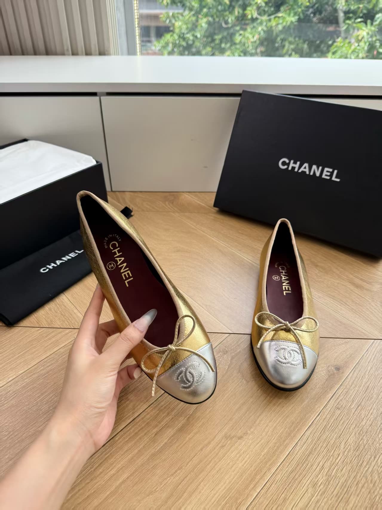 Chanel Calfskin CC Cap Toe Ballerina Flats