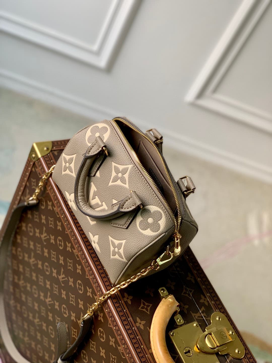 Louis Vuitton Speedy Bandoulière 20 Tourterelle Gray / Crème Beige M46575 High
