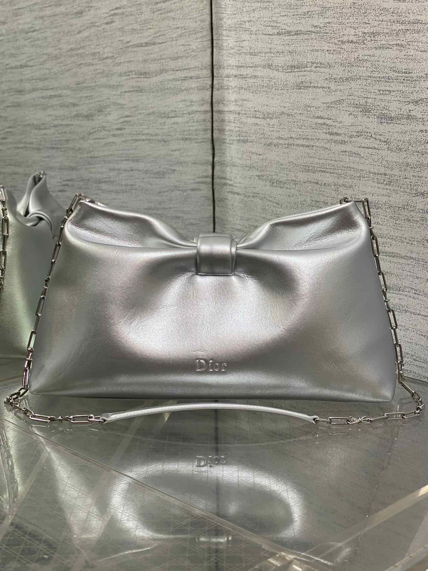 Medium Dior Bow Bag Silver Leather High