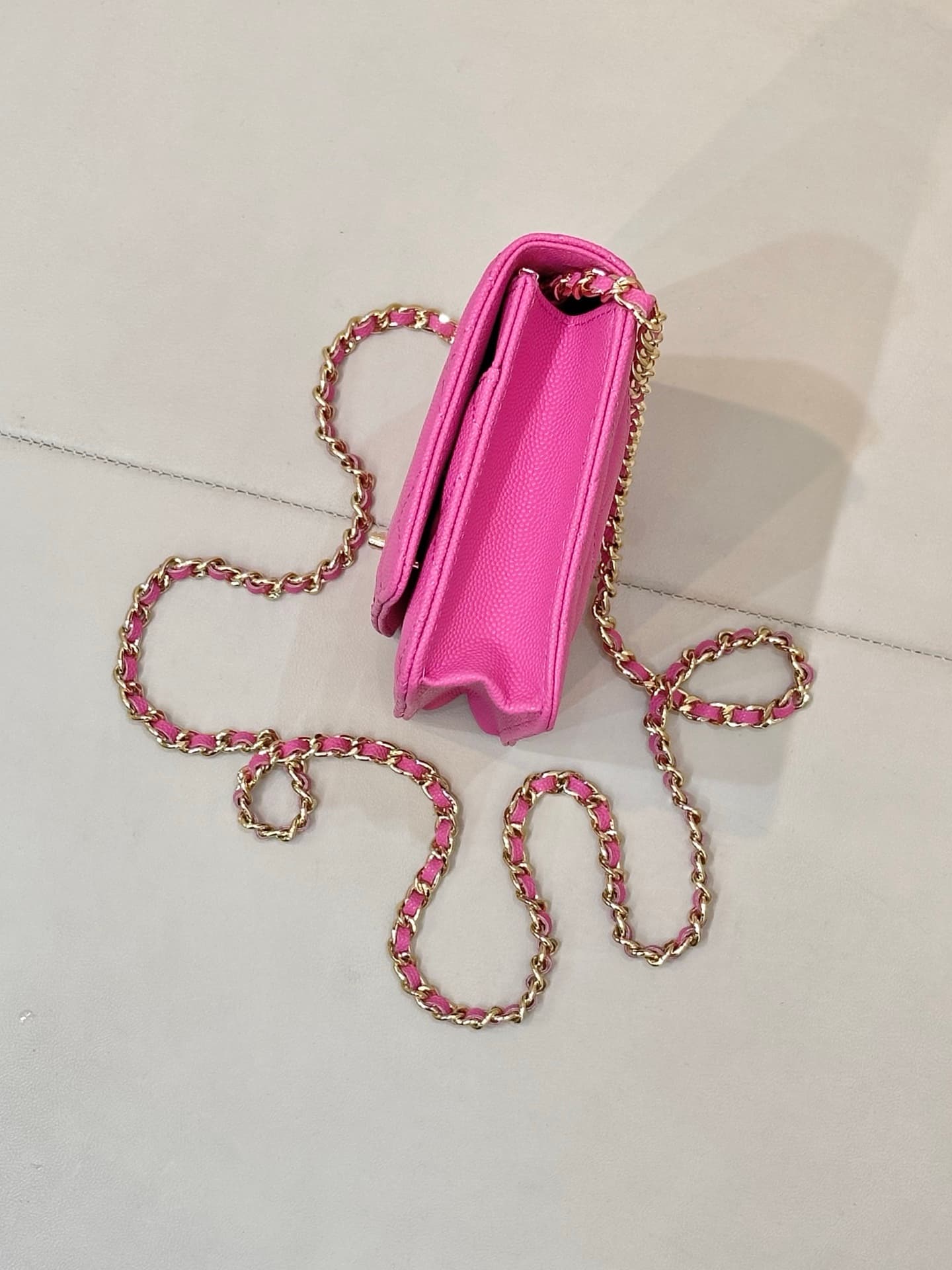 Chanel Classic Wallet on Chain Grained Shiny Calfskin& Gold-Tone Metal AP4241 Plum Red TOP