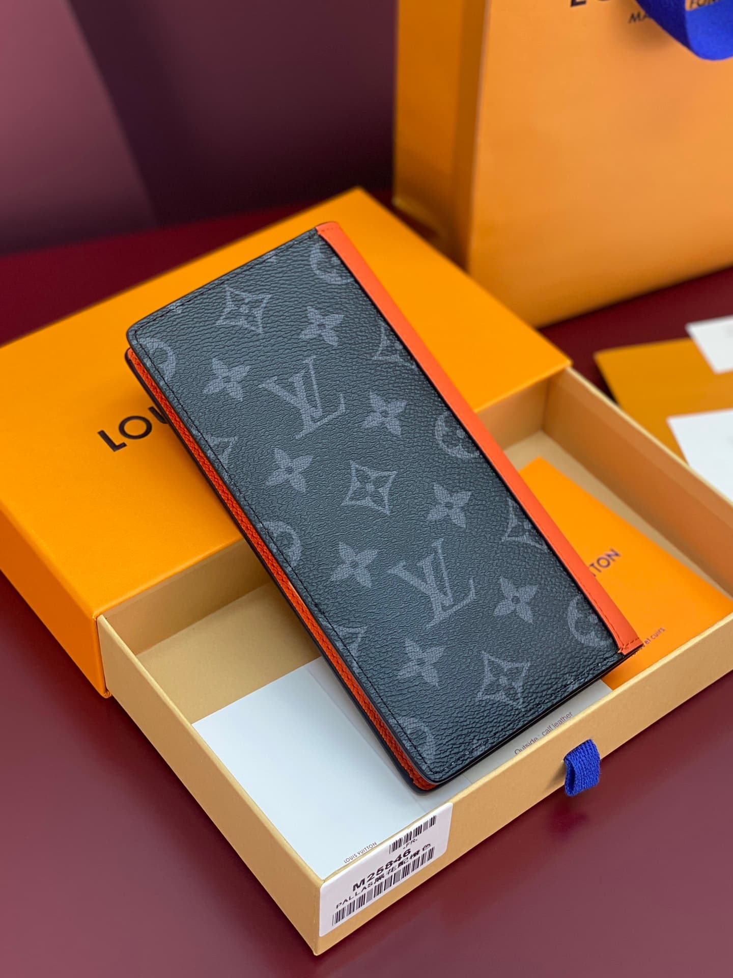 Louis Vuitton Brazza Wallet Monogram Eclipse coated canvas M25846 Sunrise Orange High
