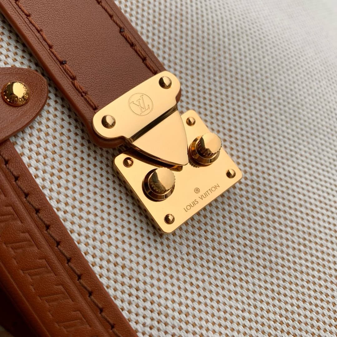 Louis Vuitton Side Trunk MM Ecru/Cognac Cotton and cowhide leather M14411 High