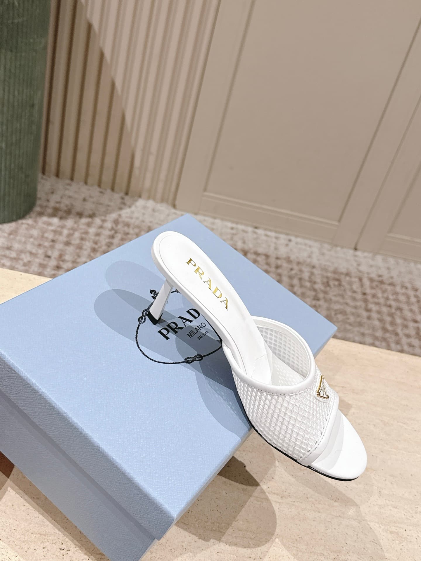 Prada Triangle Logo Mesh Slide Sandals